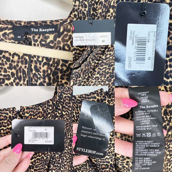 NWT The Kooples Baby Leopard Silk Faux Wrap Short Sleeve Mini Dress Medium - Picture 12 of 13